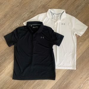 Boys UA Under Armour dri fit heatgear button up polo golf shirts set of two L XL